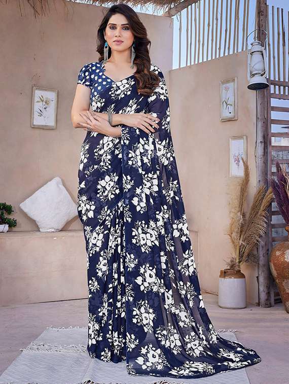 women floral printed saree with blouse