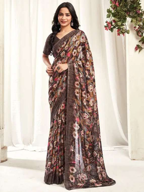 women printed casual wear saree with blouse