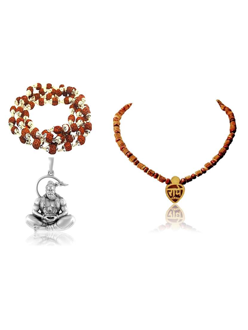  shri hanuman silver pendant with rudraksha and tulsi mala