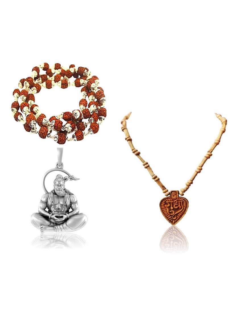  shri hanuman silver pendant with rudraksha and tulsi mala