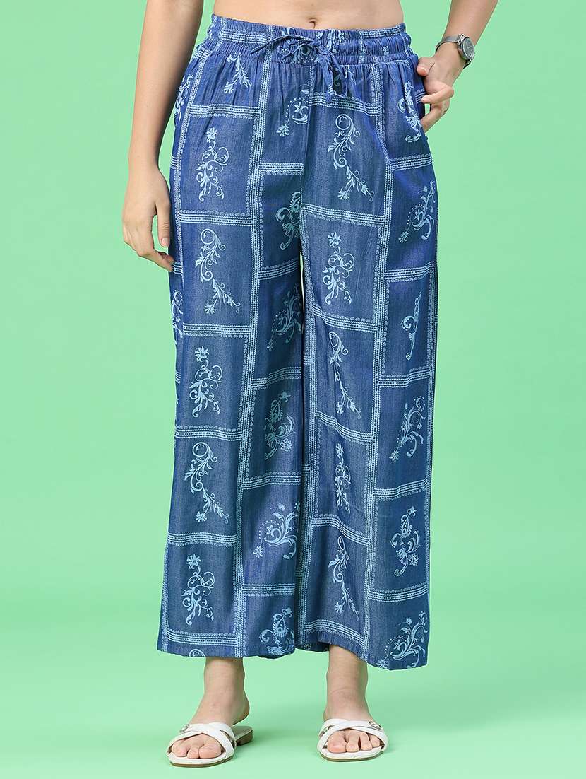 women printed mid rise straight fit palazzo