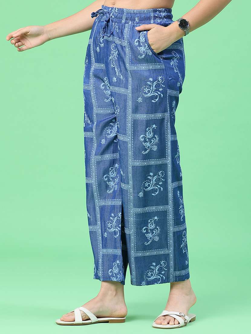 women printed mid rise straight fit palazzo - 22391546 -  Standard Image - 3