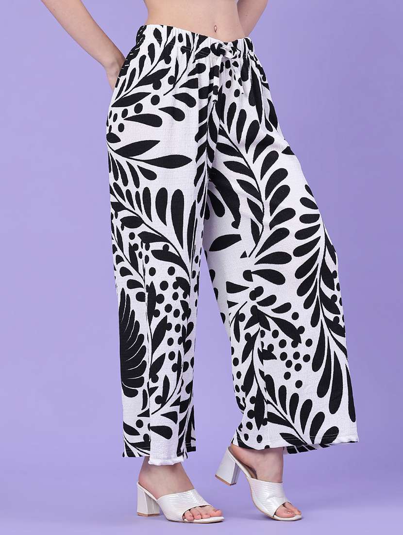 women printed mid rise wide leg palazzo
