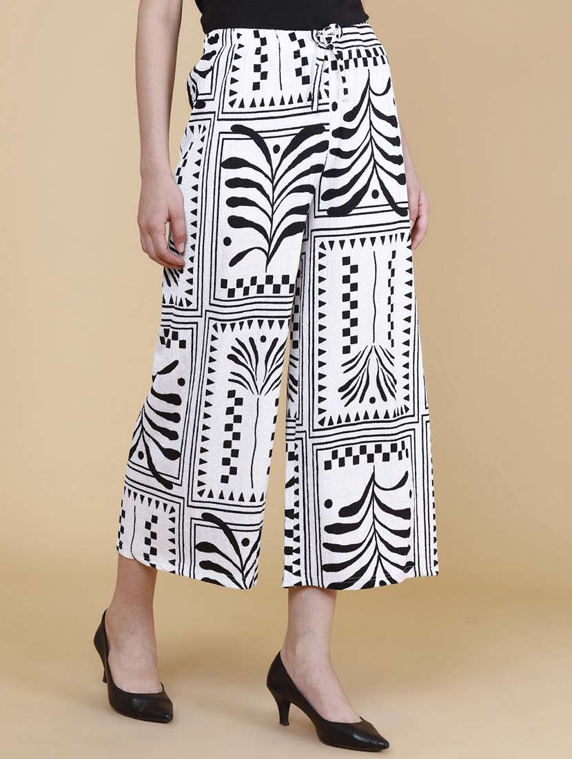 women printed mid rise calf length culottes 