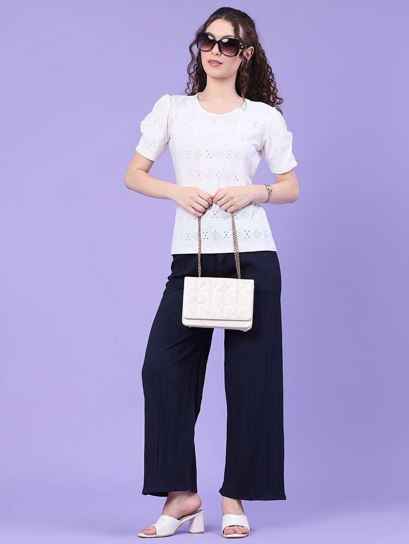 women self design mid rise wide leg trouser - 22391559 -  Standard Image - 5