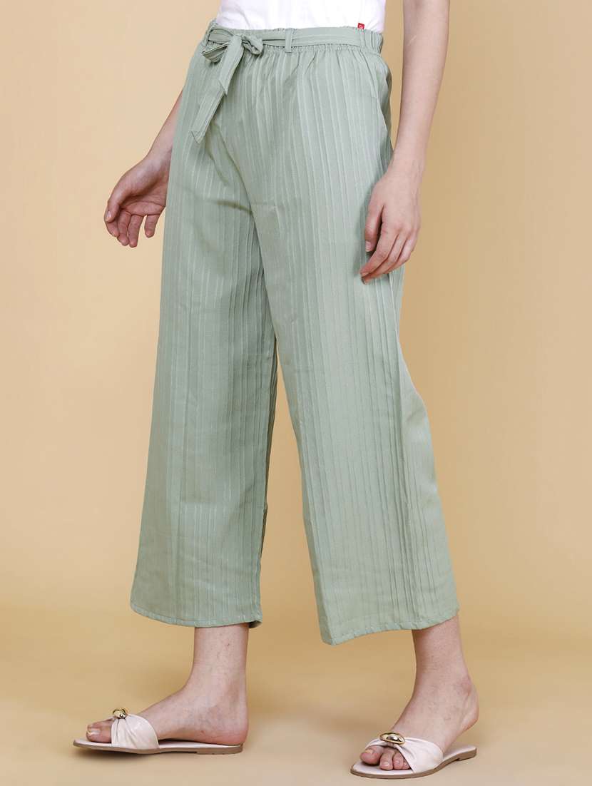 Women Self Design Mid Rise Wide Leg Trouser - 22391560 -  Standard Image - 3