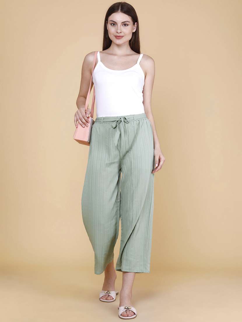 Women Self Design Mid Rise Wide Leg Trouser - 22391560 -  Standard Image - 5