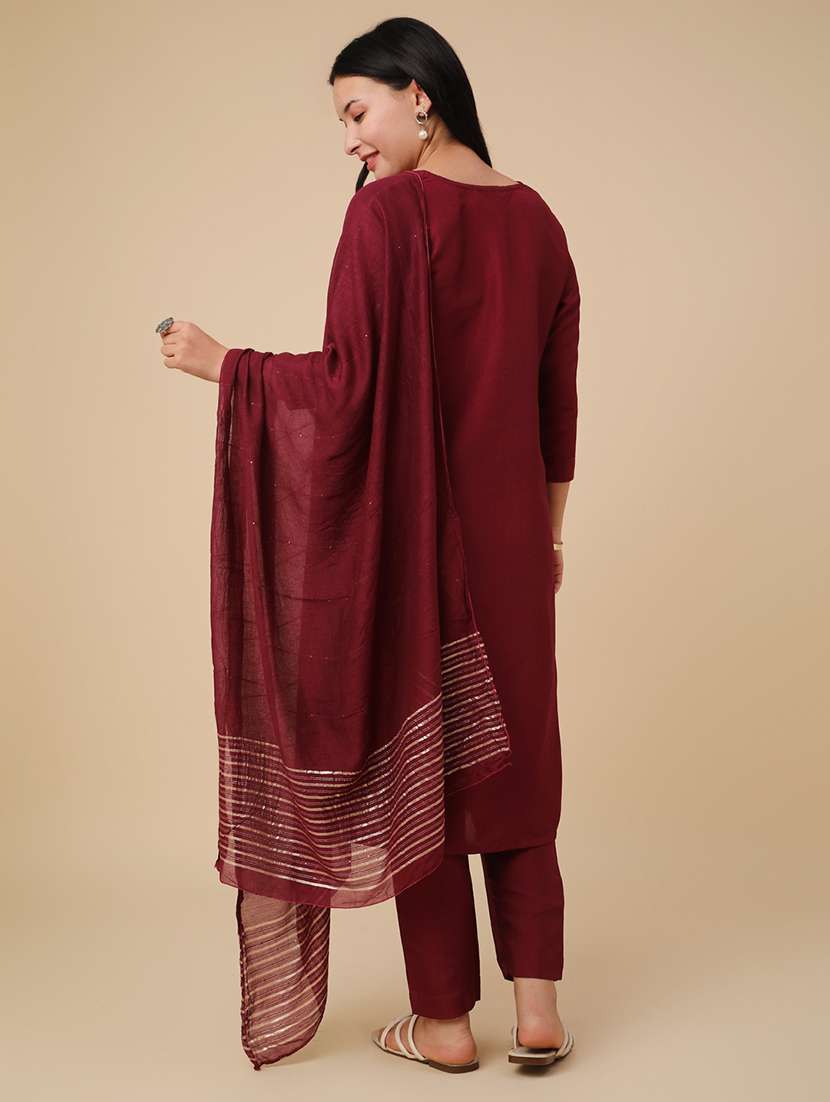 maroon cotton kurta pant  set - 22391572 -  Standard Image - 3