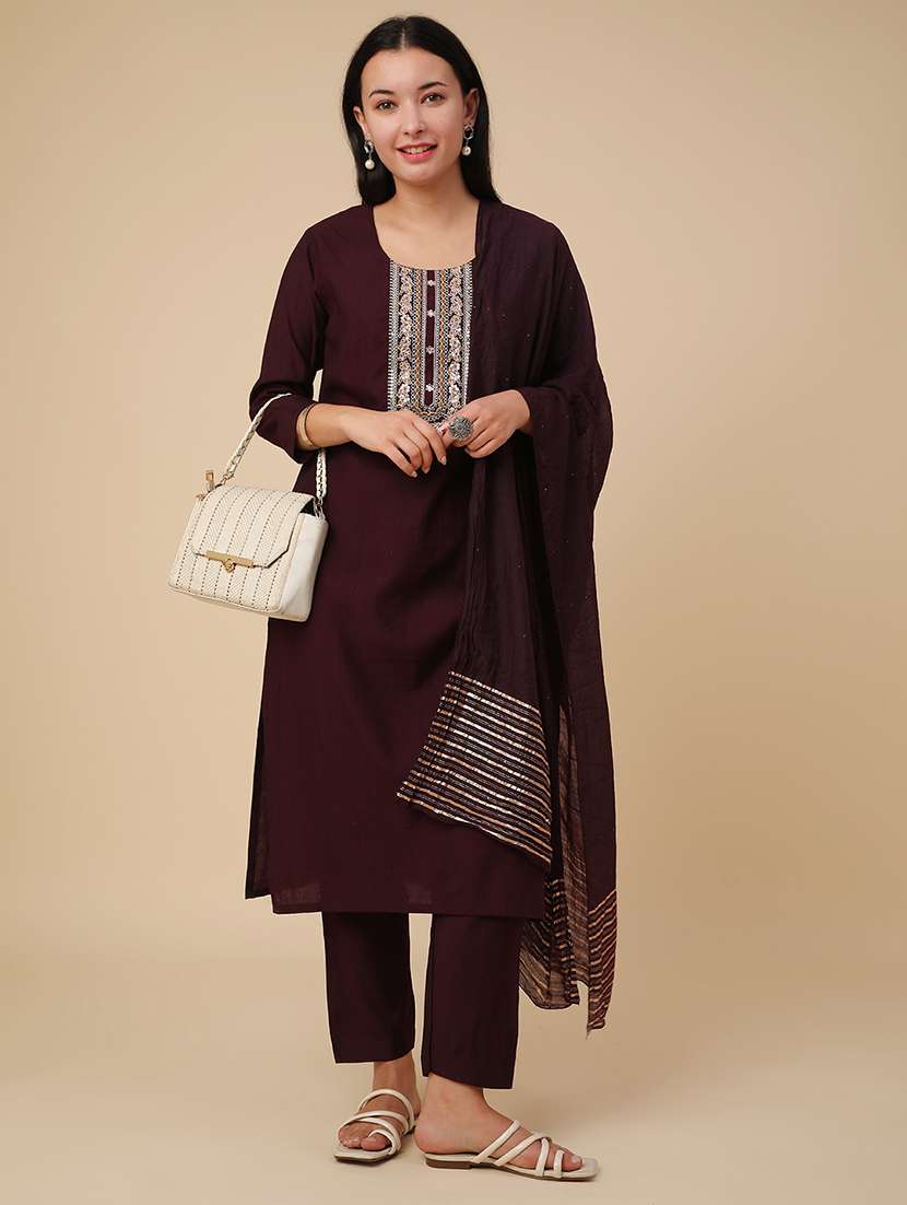 maroon cotton kurta dupatta  set