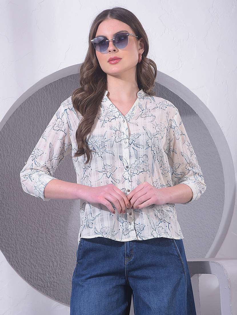 women printed three quarter sleeve regular shirt