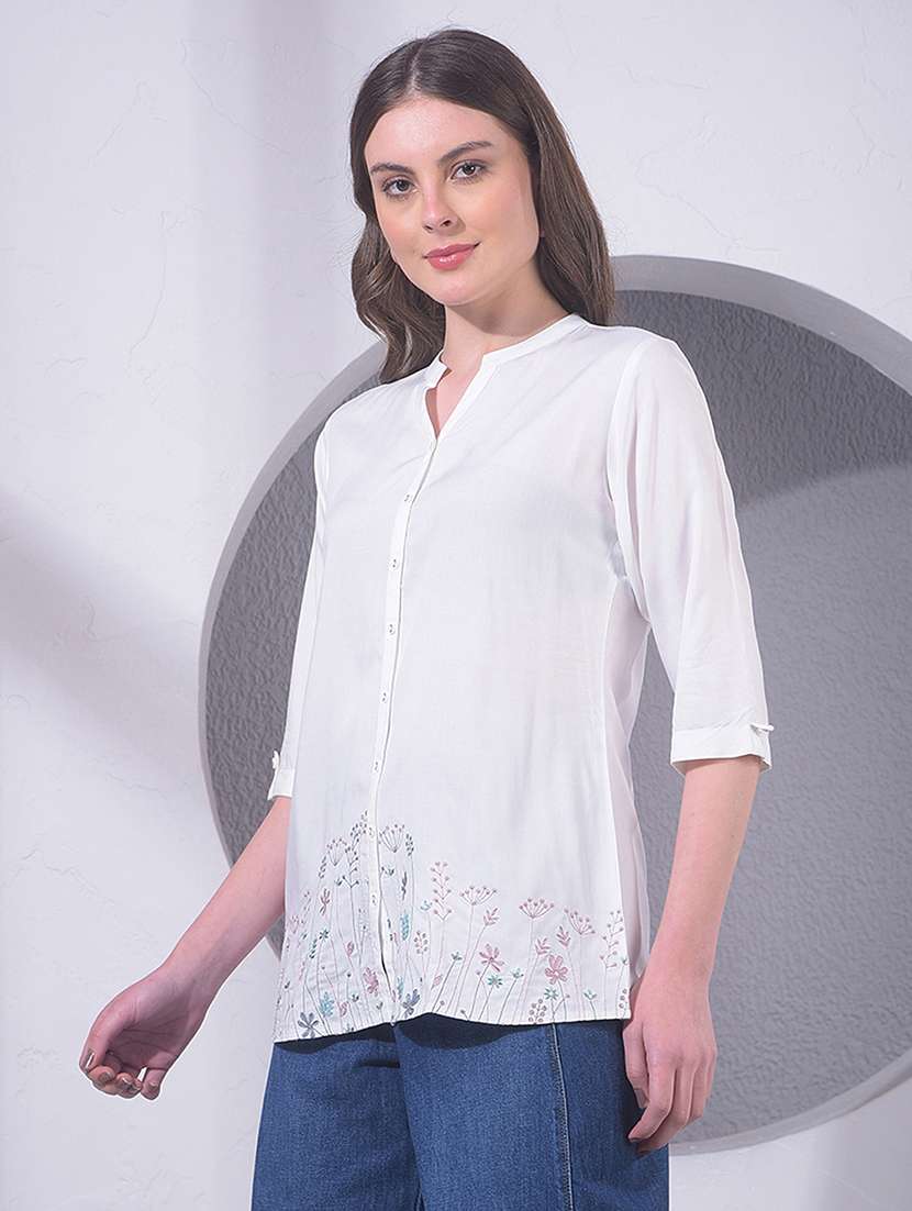 women printed three quarter sleeve regular shirt