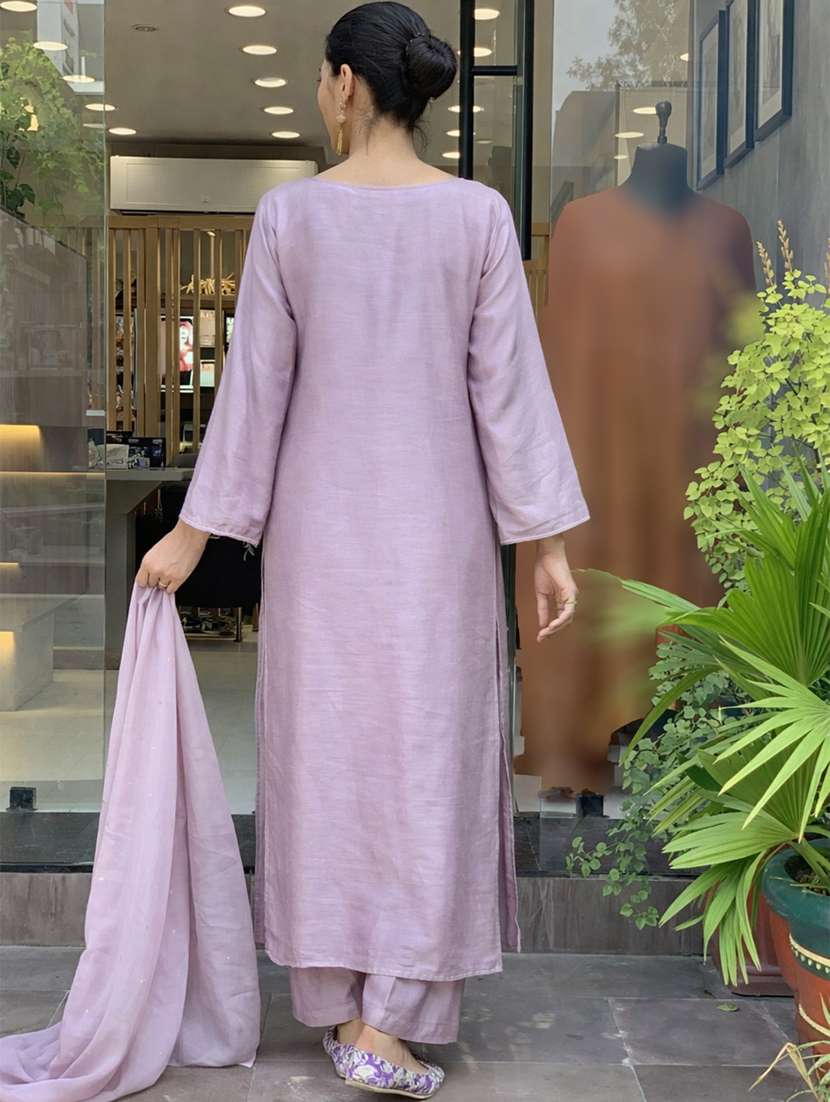 women solid with work three quarter sleeve kurta pant with dupatta set - 22391673 -  Standard Image - 5