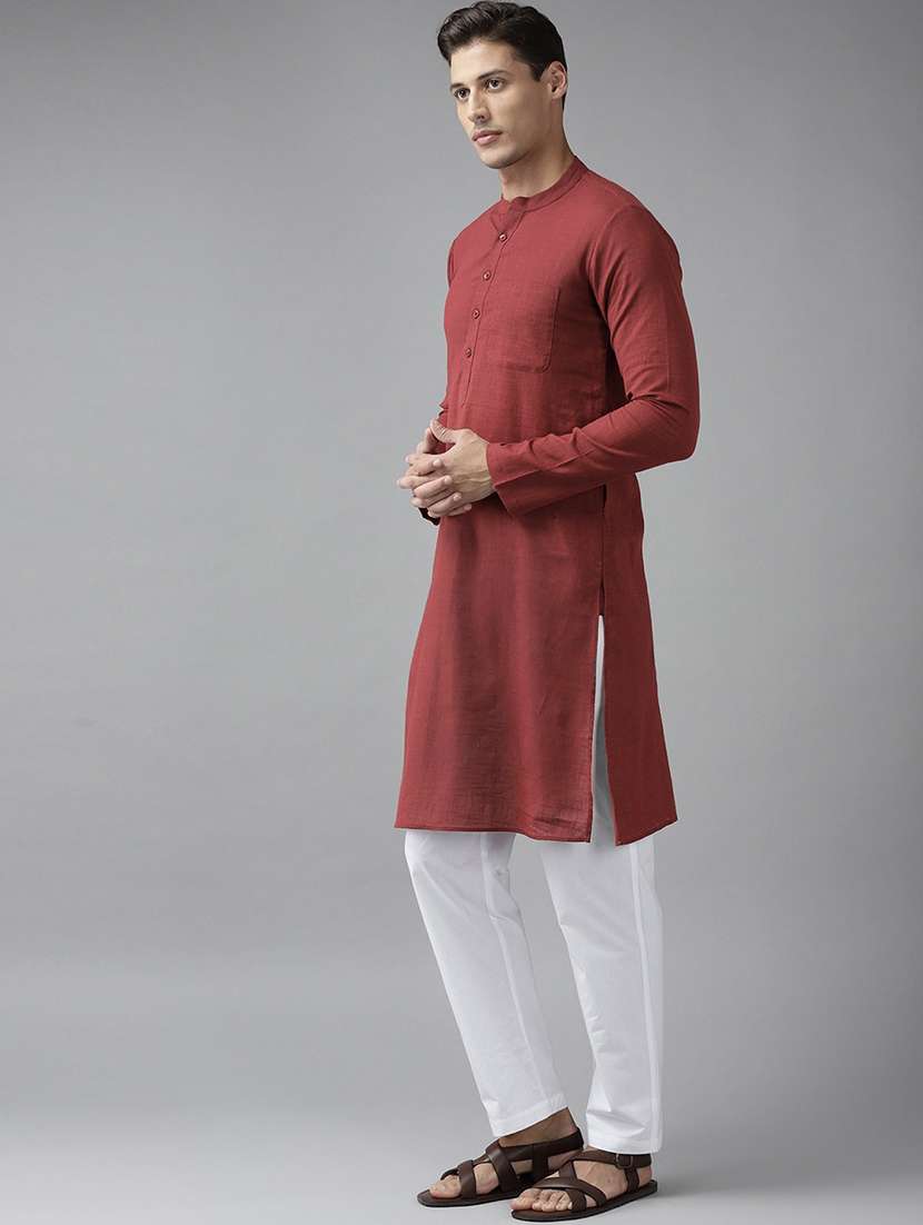 men solid long sleeve kurta pyjama set - 22391677 -  Standard Image - 3