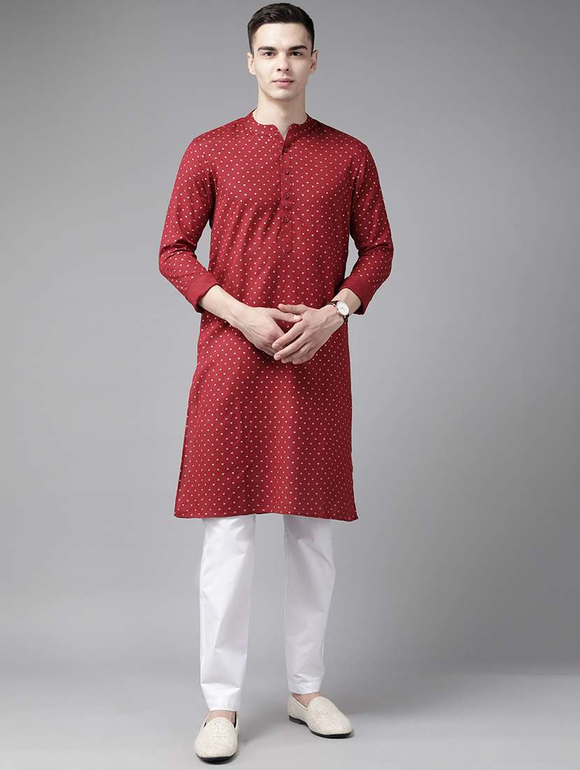 men printed long sleeve kurta pyjama set