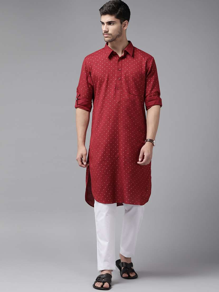 men printed long sleeve kurta pyjama set