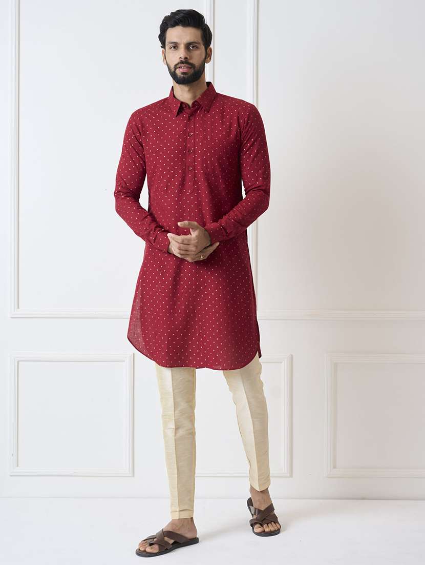 men printed long sleeve kurta pyjama set