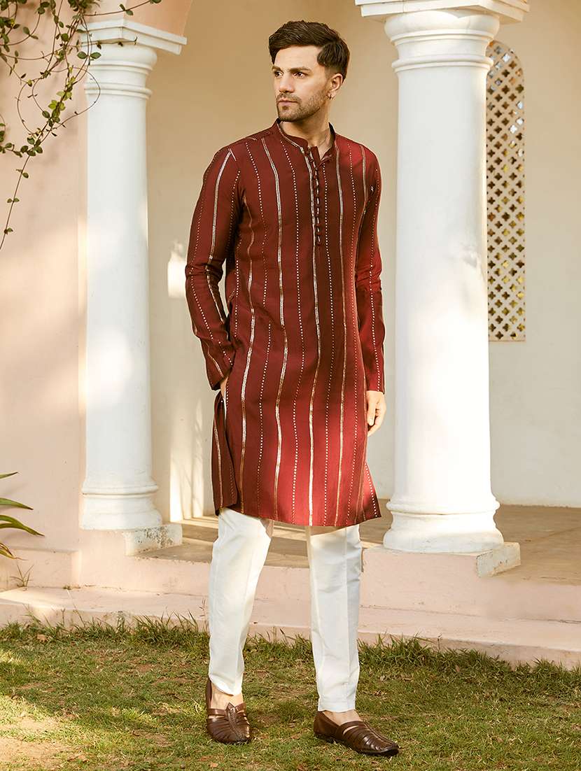 men self design long sleeve kurta pyjama set