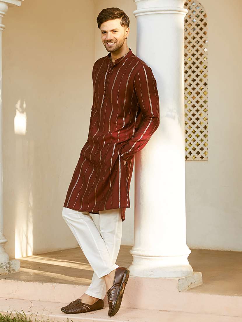 men self design long sleeve kurta pyjama set - 22391687 -  Standard Image - 3