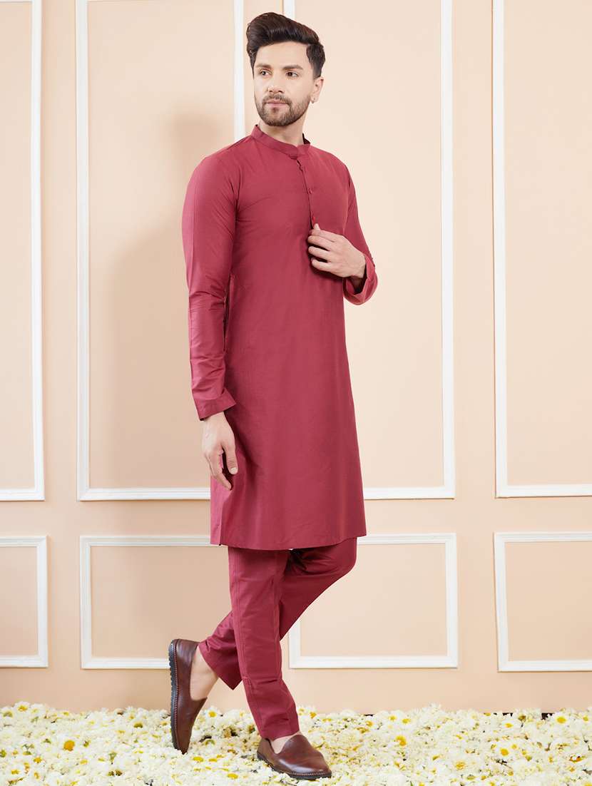 men solid long sleeve kurta pyjama set - 22391691 -  Standard Image - 3