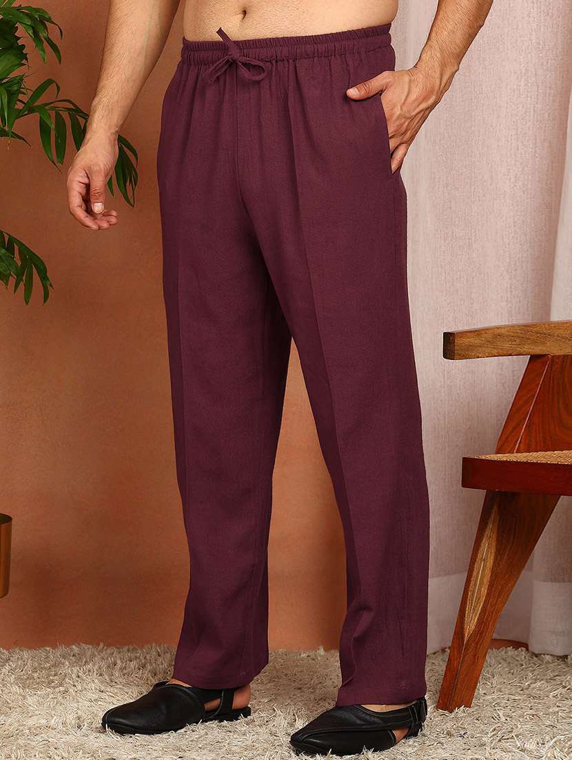 maroon linen kurta pyjama ethnic wear set - 22391701 -  Standard Image - 5