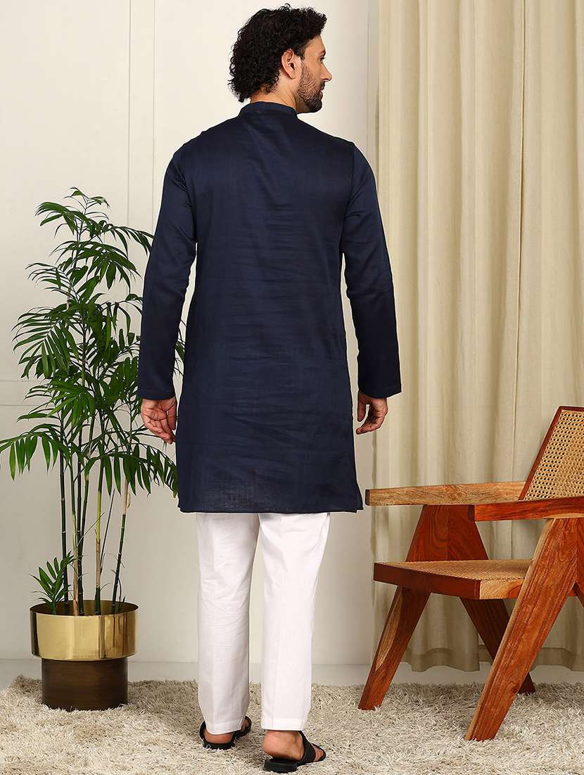 blue cotton kurta pyjama ethnic wear set - 22391702 -  Standard Image - 3
