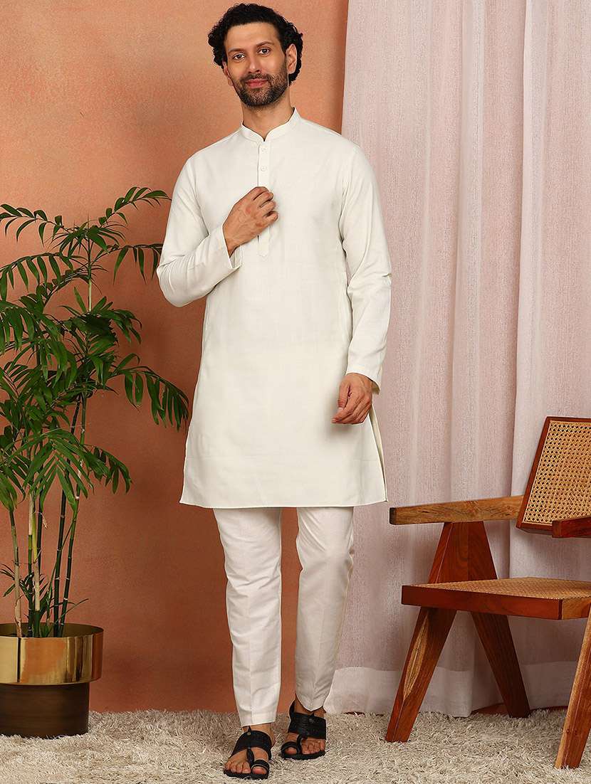 men mandarin neck kurta pyjama ethnic wear set