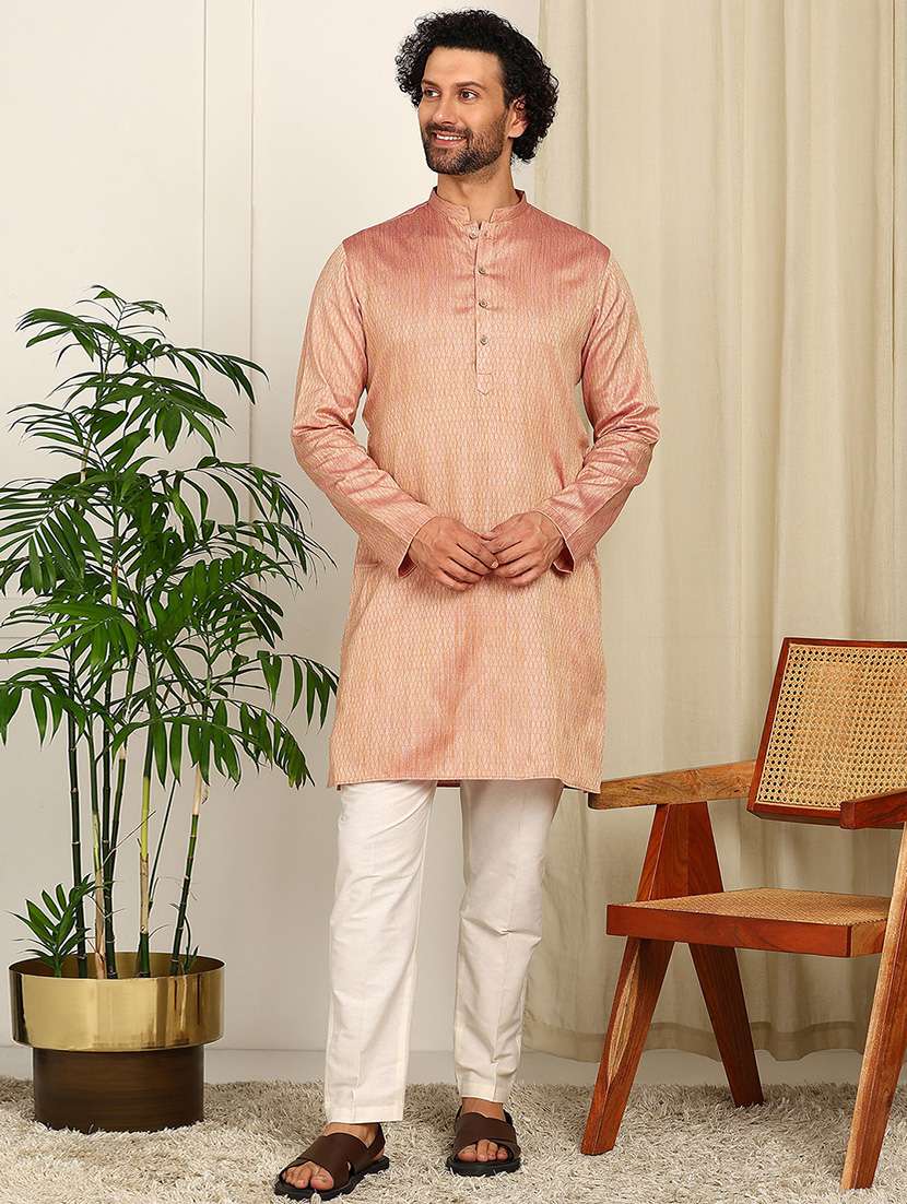 men mandarin neck kurta pyjama ethnic wear set