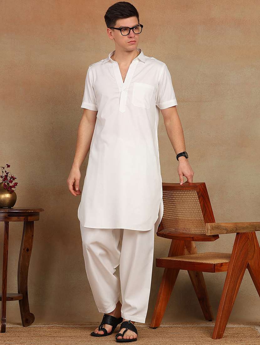 white satin kurta pyjama ethnic wear set