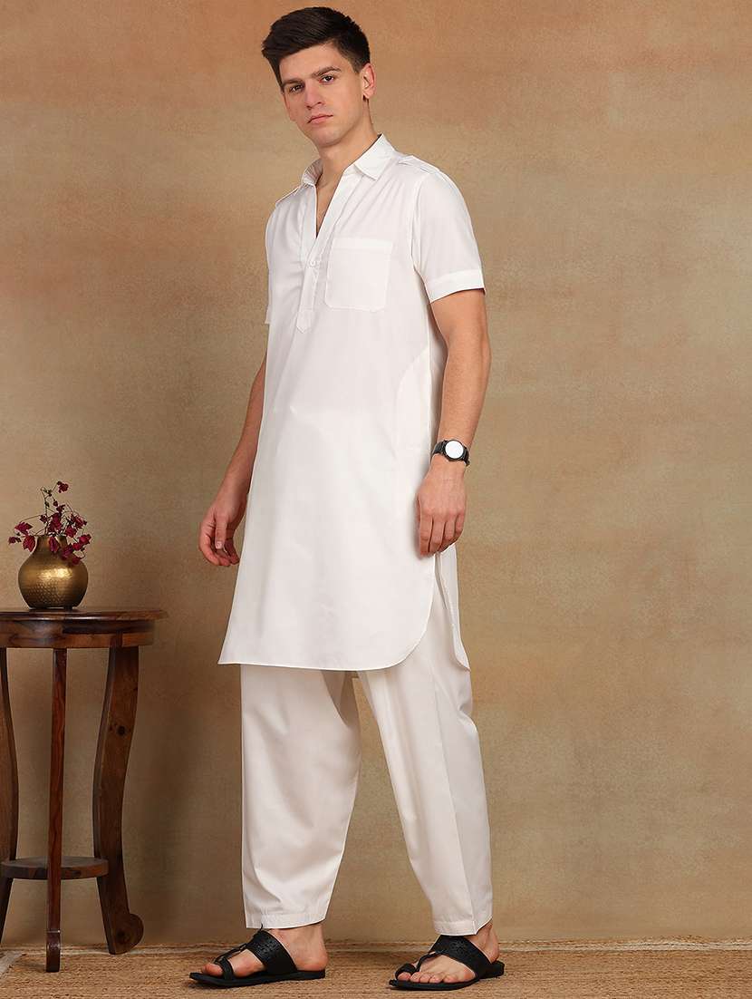 white satin kurta pyjama ethnic wear set - 22391713 -  Standard Image - 3