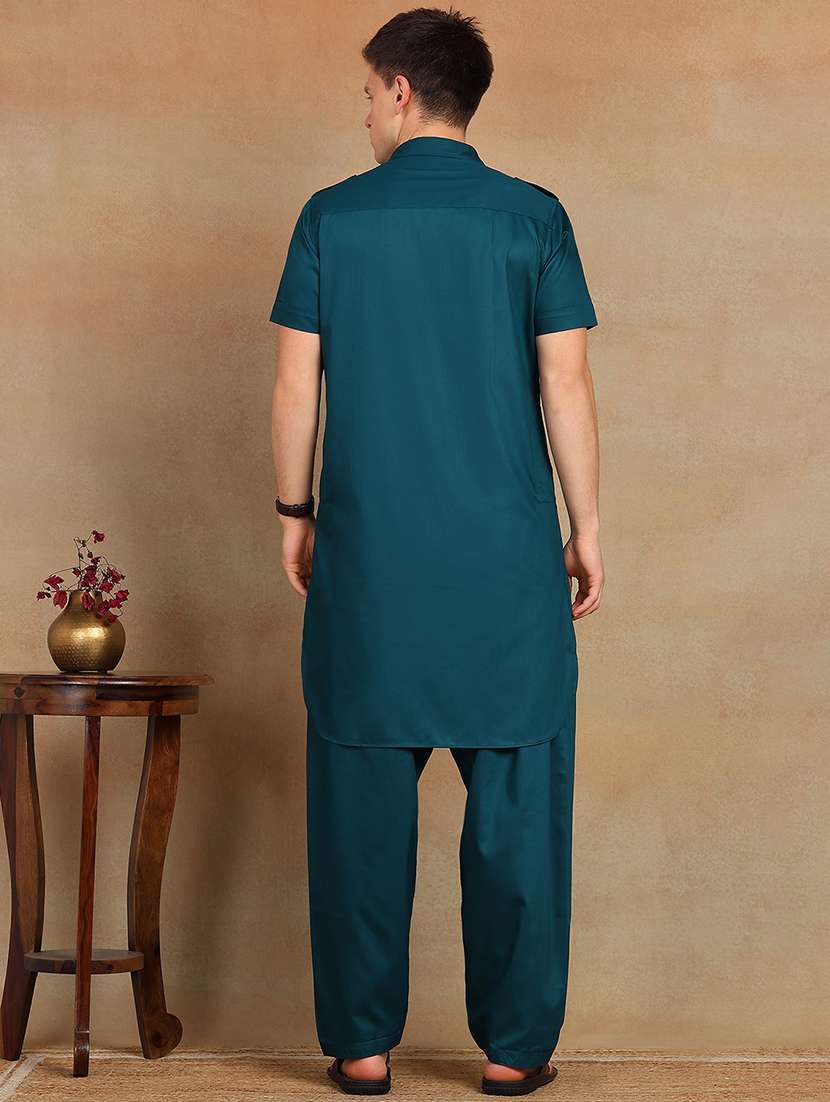 men solid short sleeve pathani ethnic wear set - 22391715 -  Standard Image - 3