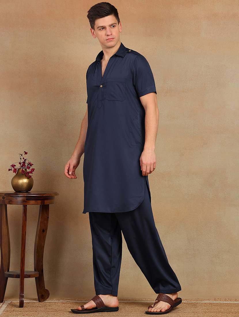 Men Solid Short Sleeve Pathani Ethnic Wear Set - 22391717 -  Standard Image - 3