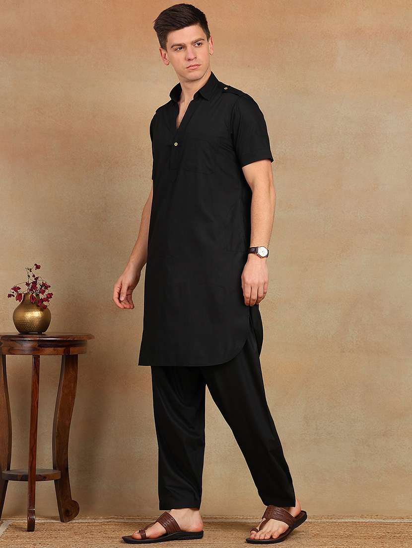men solid short sleeve pathani ethnic wear set - 22391719 -  Standard Image - 3