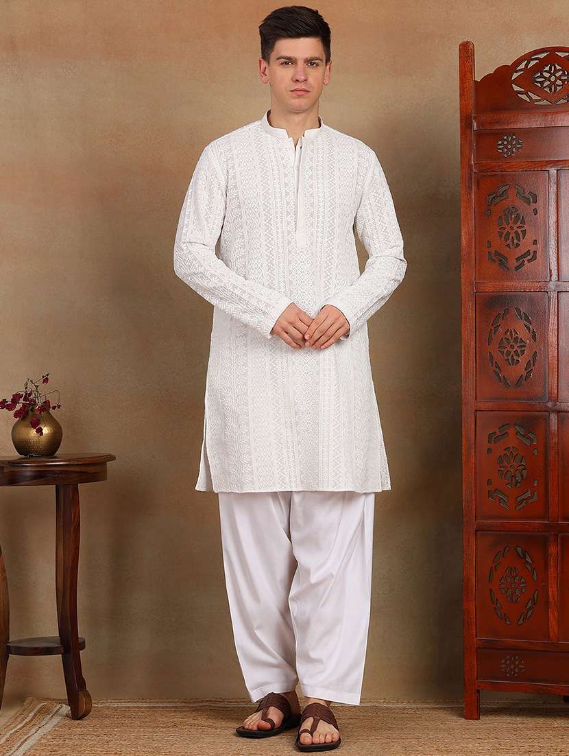 men self design long sleeve kurta salwar set