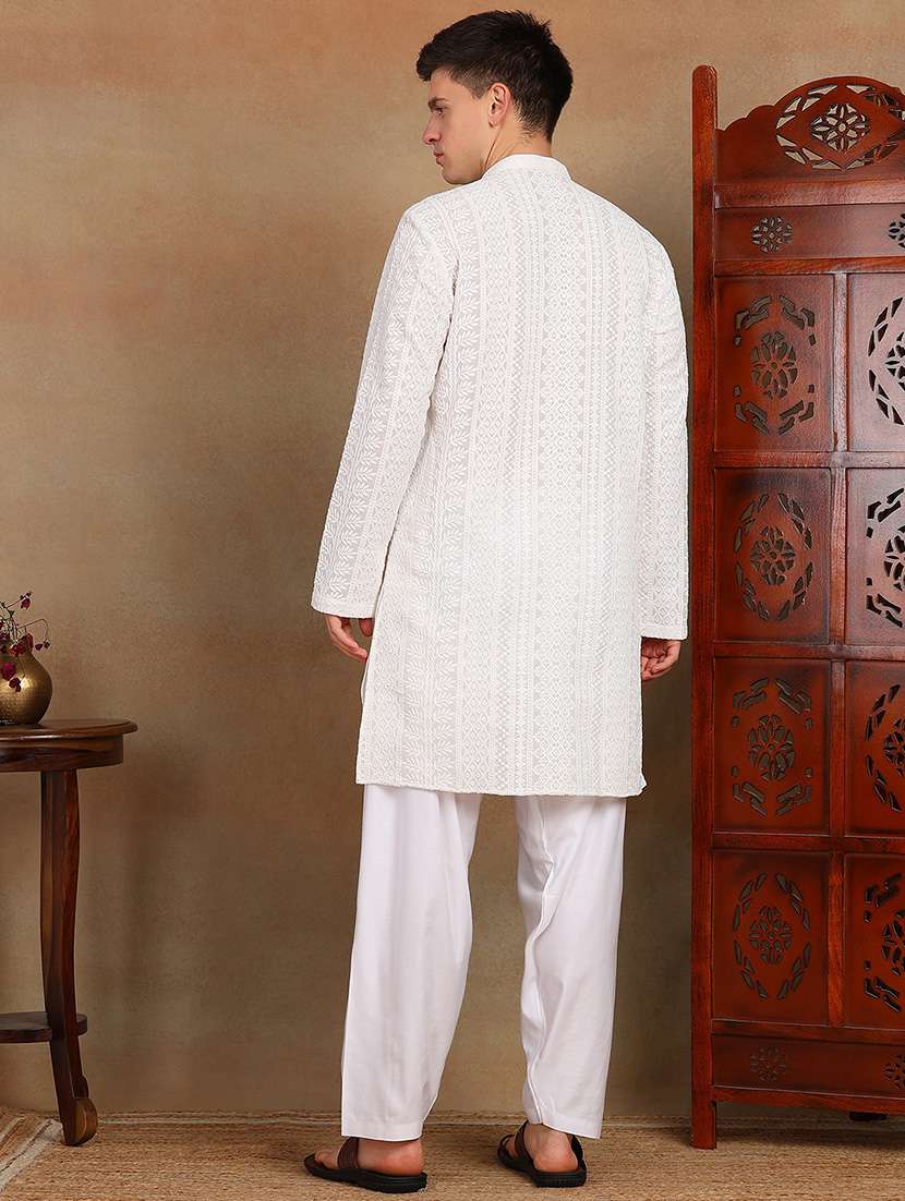 men self design long sleeve kurta salwar set - 22391724 -  Standard Image - 3