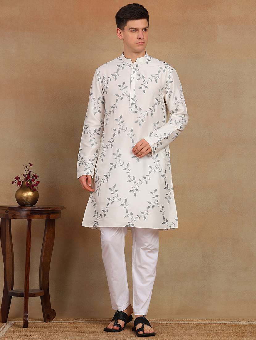 men printed long sleeve kurta salwar set