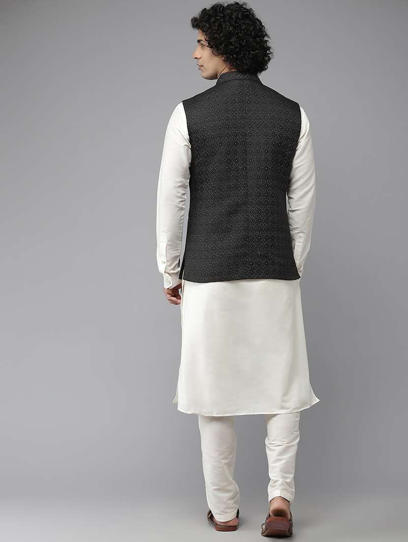 men self design mandarin neck kurta pyjama with jacket set - 22391728 -  Standard Image - 3