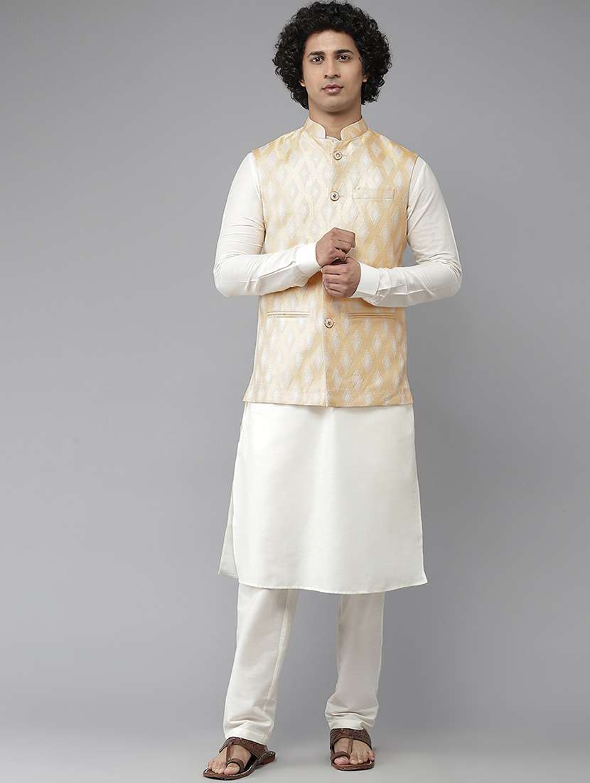 men self design mandarin neck kurta pyjama with jacket set