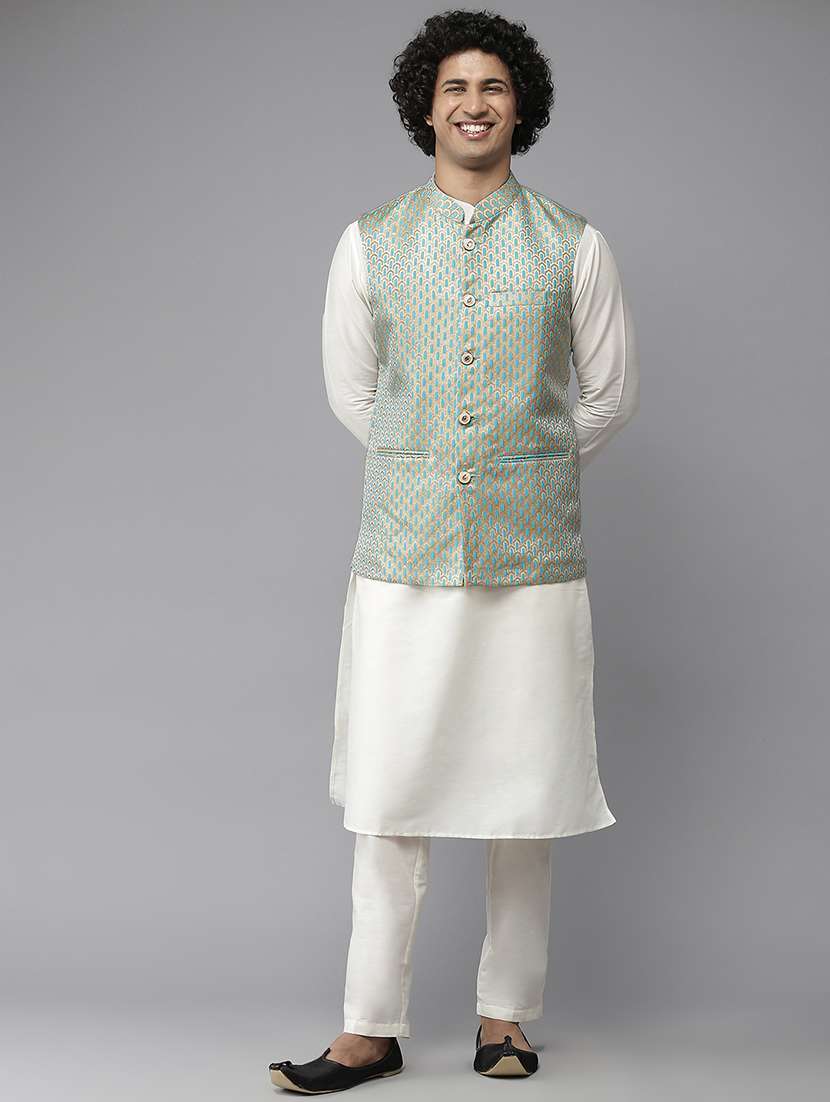 men self design mandarin neck kurta pyjama with jacket set