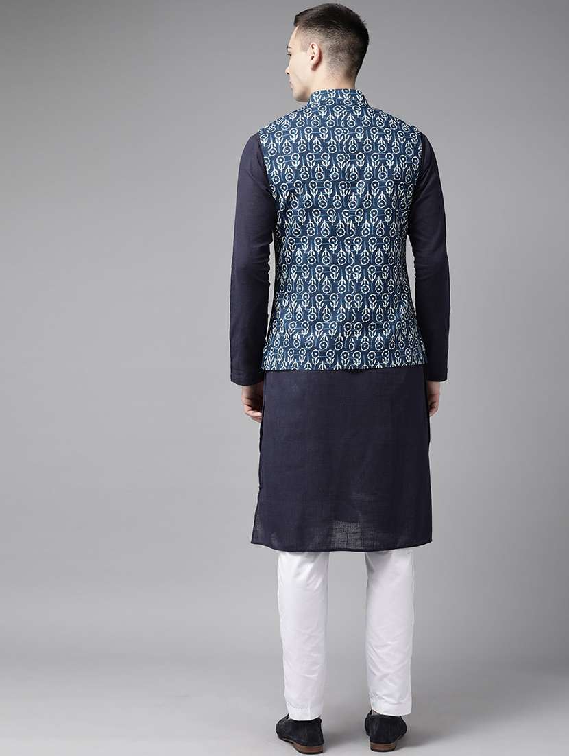 men printed mandarin neck kurta pyjama with jacket set - 22391760 -  Standard Image - 3