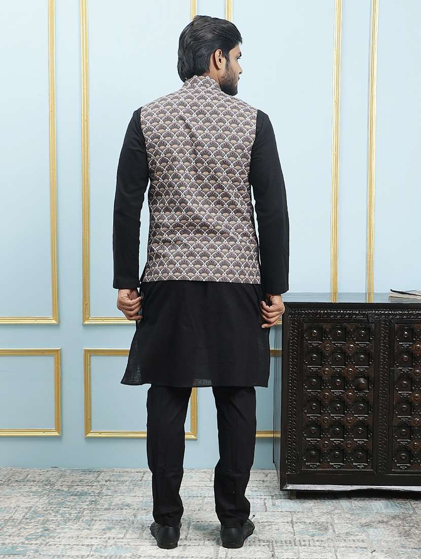 Men Printed Mandarin Neck Kurta Pyjama With Jacket Set - 22391773 -  Standard Image - 3