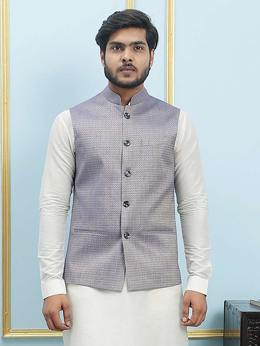 men self design mandarin neck kurta pyjama with jacket set