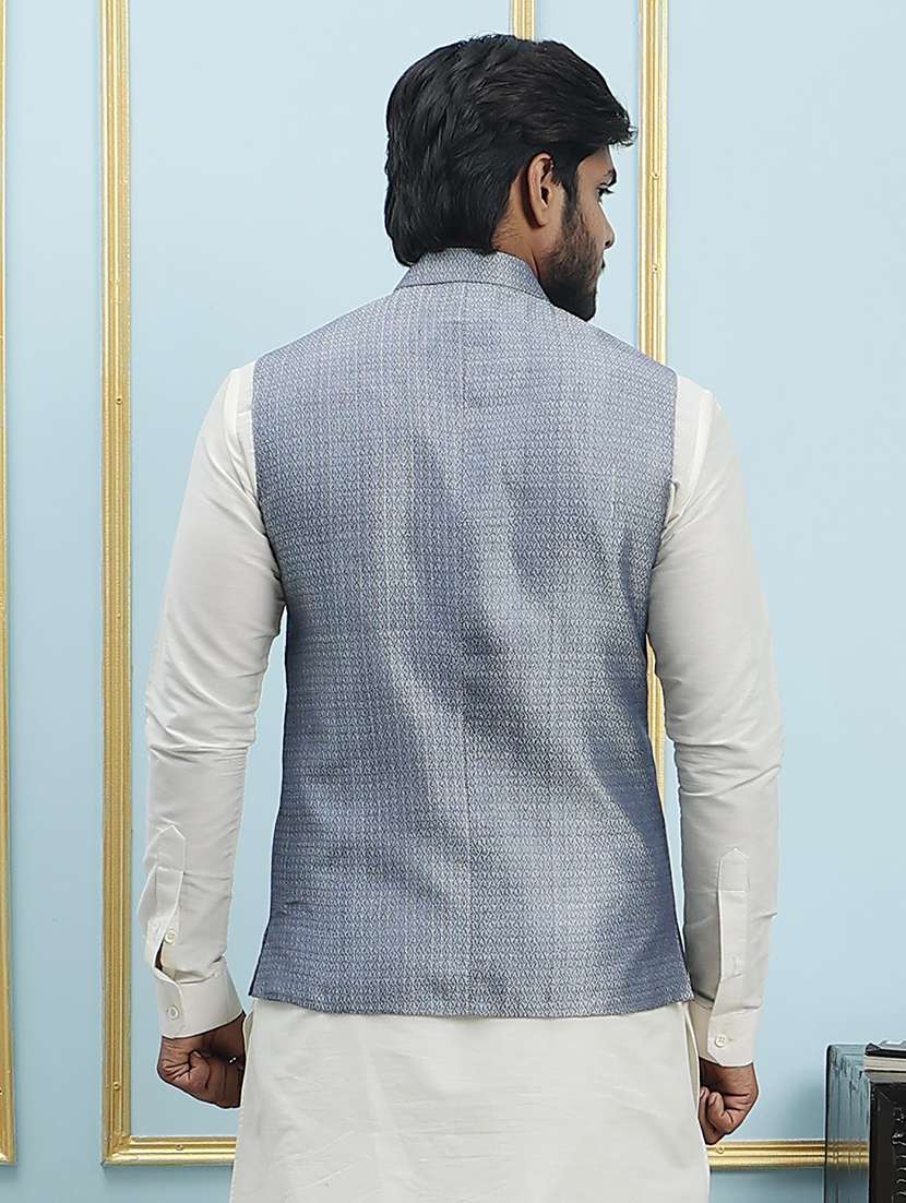 men self design mandarin neck kurta pyjama with jacket set - 22391796 -  Standard Image - 3