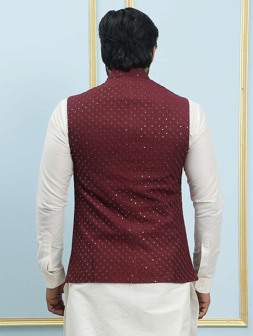 men mandarin neck kurta pyjama with jacket ethnic wear set - 22391798 -  Standard Image - 3