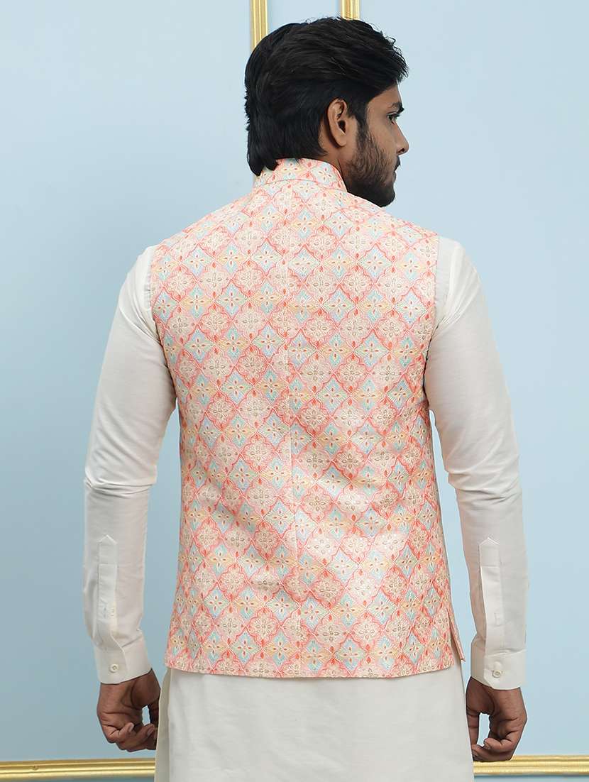 men mandarin neck kurta pyjama with jacket ethnic wear set - 22391800 -  Standard Image - 3