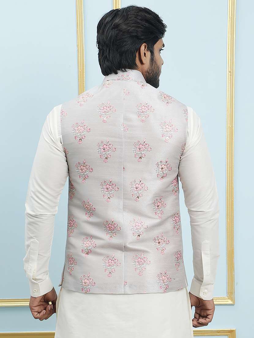 men mandarin neck kurta pyjama with jacket ethnic wear set - 22391803 -  Standard Image - 3