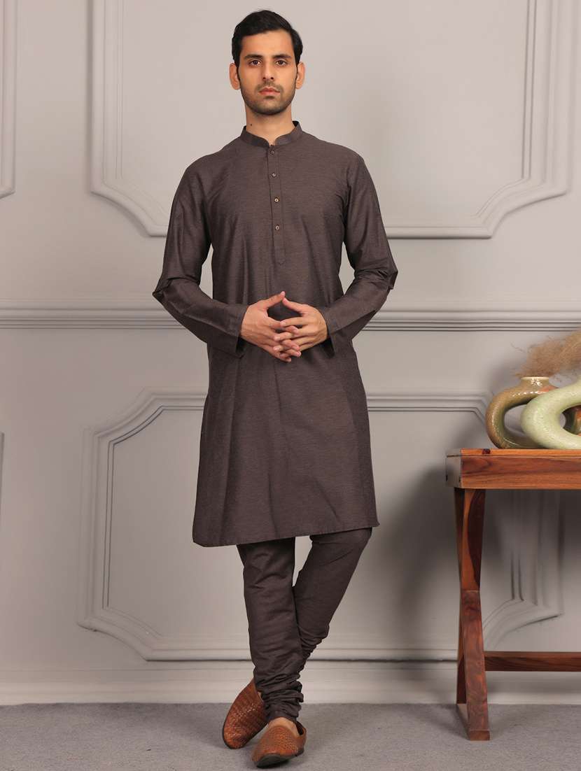 men mandarin neck kurta pyjama with jacket ethnic wear set