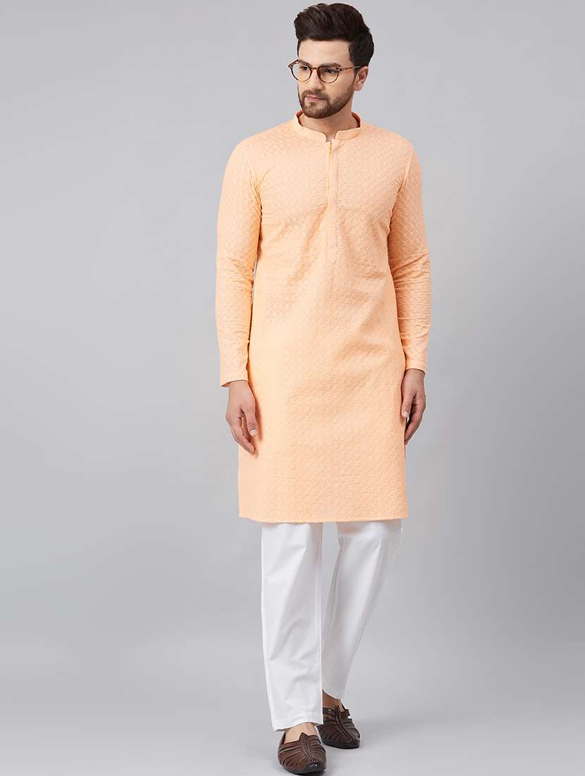 men self design long sleeve kurta pyjama set