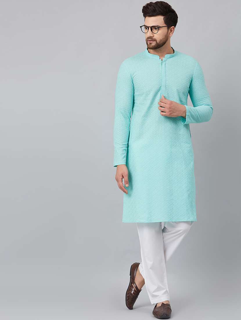 men self design long sleeve kurta pyjama set