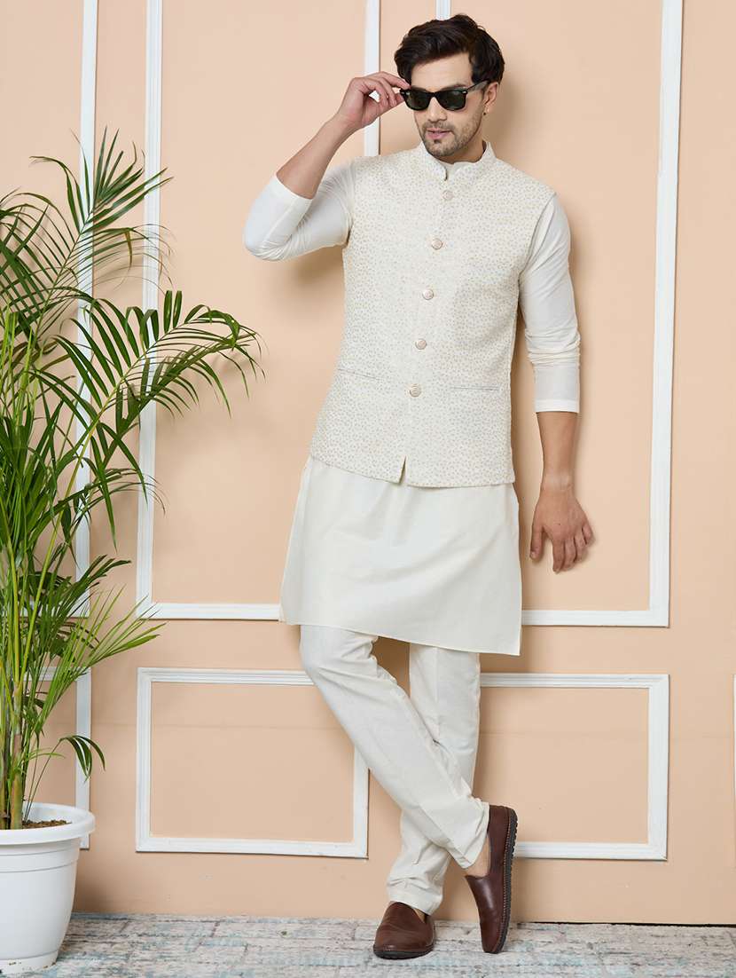 men self design sleeveless nehru jacket