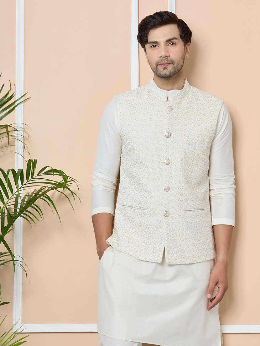 men self design sleeveless nehru jacket - 22391889 -  Standard Image - 3